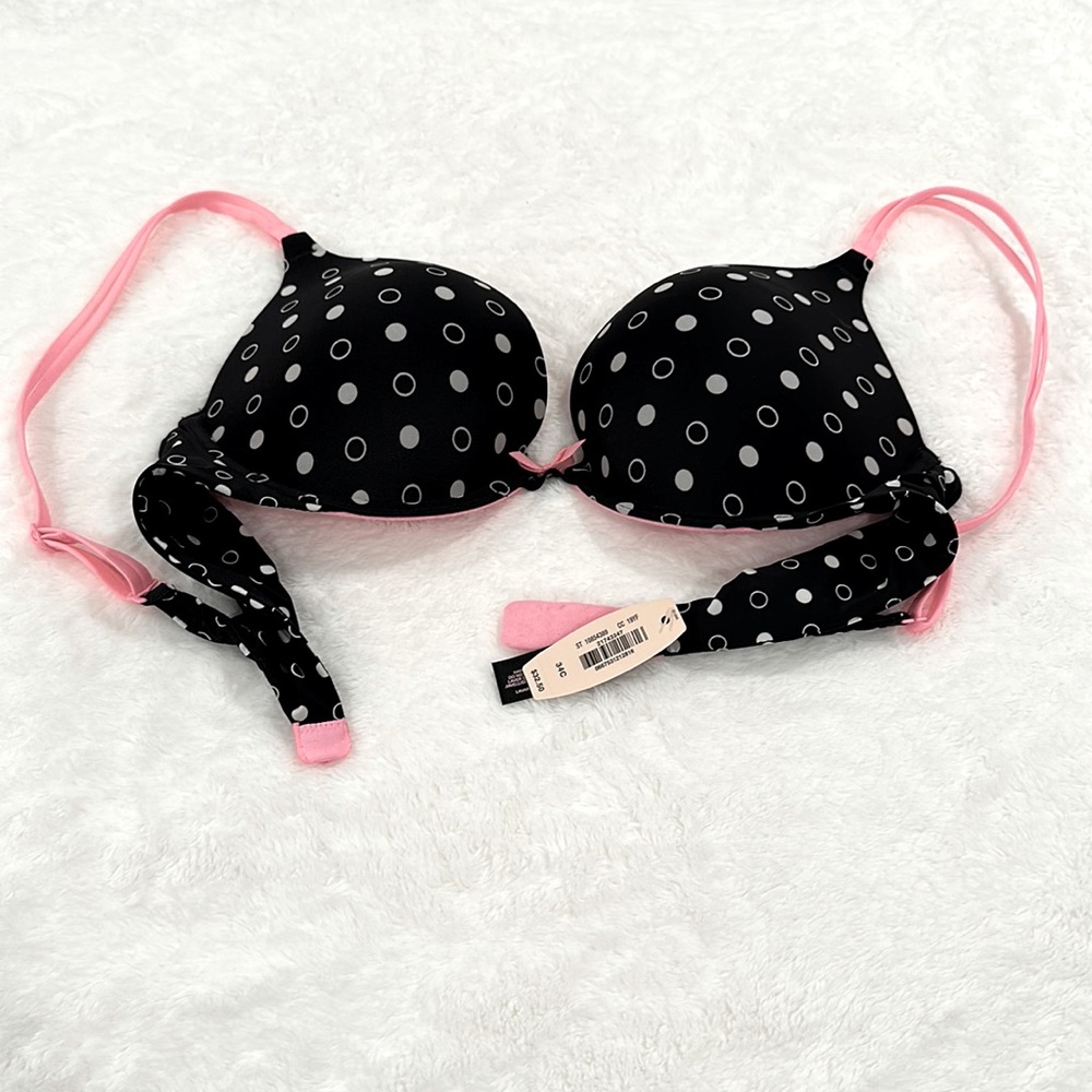 Victoria's Secret Demi Bra Size 34C Black, white, pink EUC polka dot